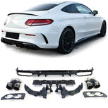 C63 AMG Look diffuser met 4 x Rond Zwart uitlaat Design Geschikt voor Mercedes C Klasse C205 Coupe 