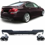 Diffuser Mat Zwart + 4 x Echt Carbon Uitlaat Sierstuk Voor Bmw 5 Serie F10 F11 535i 535D