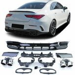 Diffuser-Hoogglans-Zwart-Met-Dubbel-Chrome-Uitlaat-Sierstuk-Mercedes-CLA-C118-AMG-Look