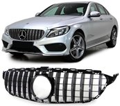 Passend Voor Mercedes C Klasse W205 Sport Grill Hoogglans Zwart en Chrome strip