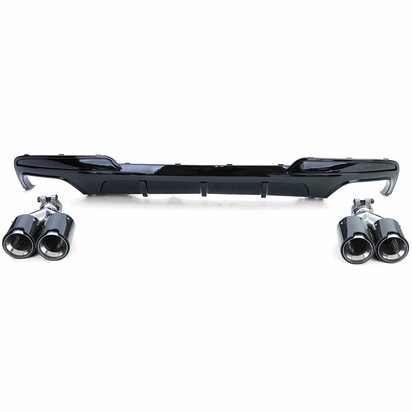Diffuser Glans Zwart + 4 x Echt Carbon Uitlaat Sierstuk Voor Bmw 5 Serie F10 F11 535i 535D