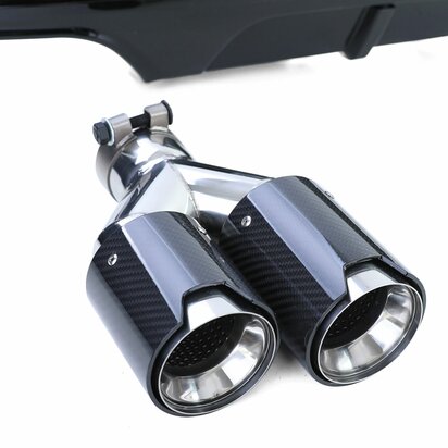 Diffuser Glans Zwart + 4 x Echt Carbon Uitlaat Sierstuk Voor Bmw 5 Serie F10 F11 535i 535D