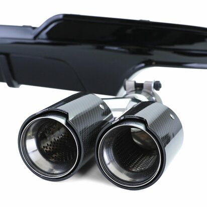Diffuser Glans Zwart + 4 x Echt Carbon Uitlaat Sierstuk Voor Bmw 5 Serie F10 F11 535i 535D
