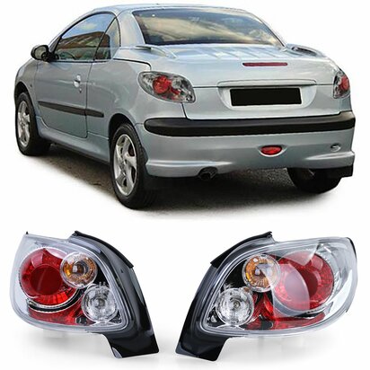 Heldere-Achterlichten-Peugeot-206-CC-Chroom-Set-Links-Rechts