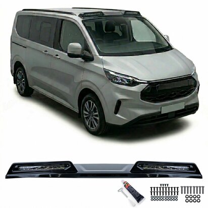 Daklijst-Spoiler-Ford-Tourneo-Transit-Custom-LED-Verstralers-Zwart-Glans 