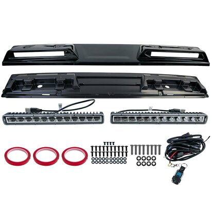 Daklijst-Spoiler-Ford-Tourneo-Transit-Custom-LED-Verstralers-Zwart-Glans 