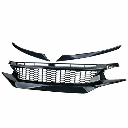 Sport-Grill-Honda-Civic-10-FK6-FK7-FK8-Zwart-Glans-Clean-+-koplampspoilers