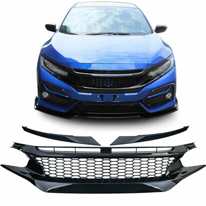 Sport-Grill-Honda-Civic-10-FK6-FK7-FK8-Zwart-Glans-Clean-+-koplampspoilers