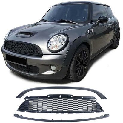 Grill-Set-Mat-Zwart-Mini-R55-R56-3-delig-Sportieve-Frontupgrade