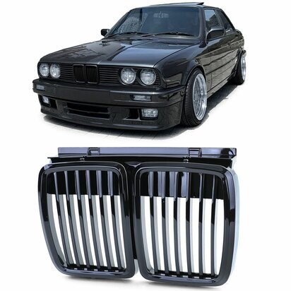 Grill-Voor-Bmw-3-Serie-E30-Zwart-glans