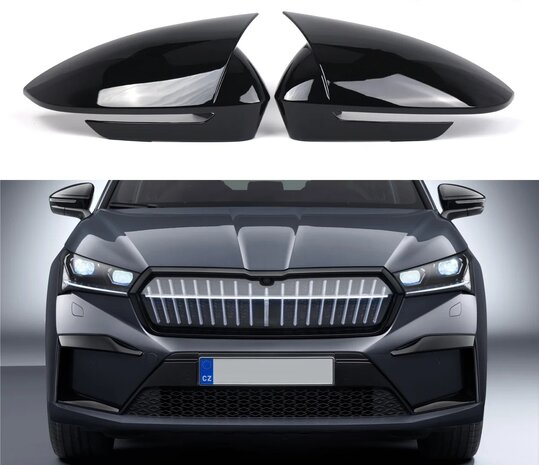 Spiegelkappen Geschikt voor Skoda Enyaq Hoogglans Zwart Spiegel Spiegelkap