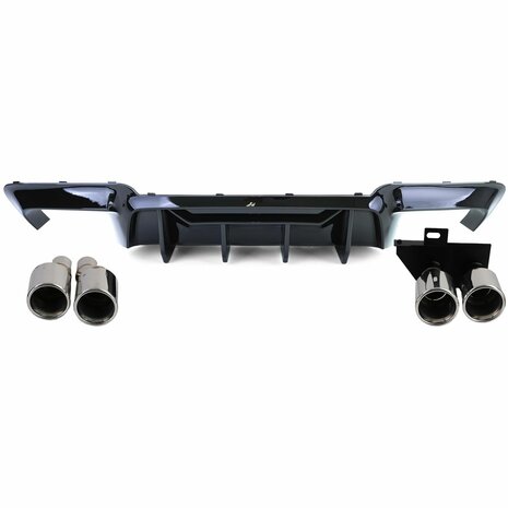 Bumper Diffuser Glans Zwart + Chrome Uitlaat Sierstuk Voor Bmw 5 Serie F10 F11 520 523 525 528 530  M Pakket