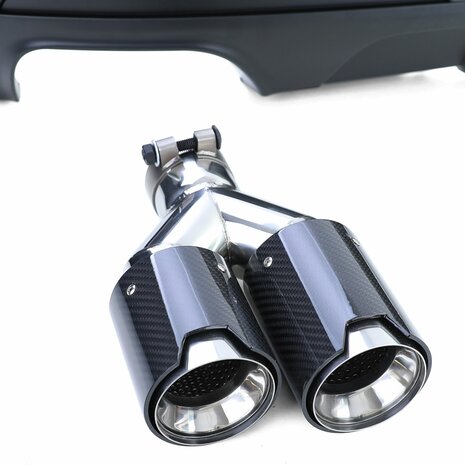Diffuser Mat Zwart + 4 x Echt Carbon Uitlaat Sierstuk Voor Bmw 5 Serie F10 F11 535i 535D