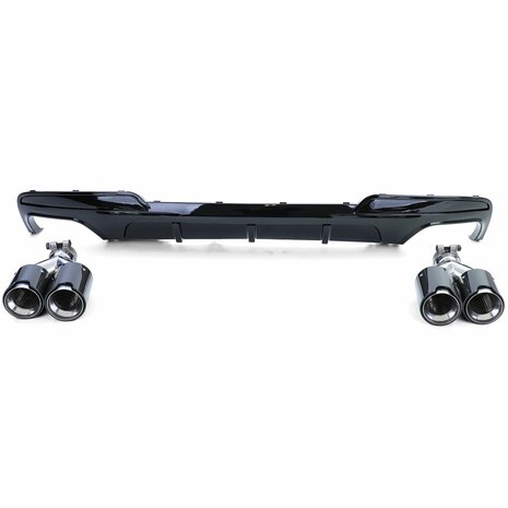 Diffuser Glans Zwart + 4 x Echt Carbon Uitlaat Sierstuk Voor Bmw 5 Serie F10 F11 535i 535D