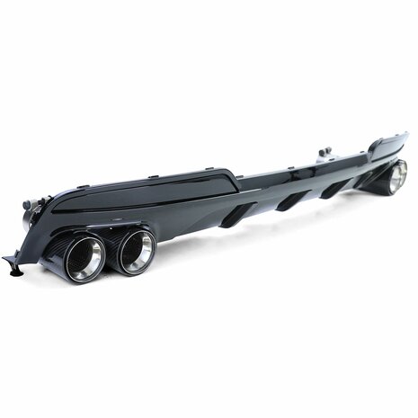 Diffuser Glans Zwart + 4 x Echt Carbon Uitlaat Sierstuk Voor Bmw 5 Serie F10 F11 535i 535D