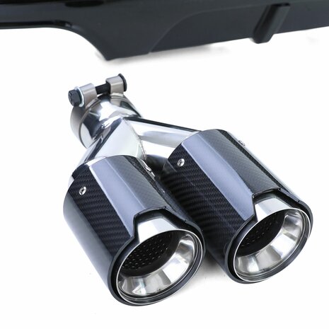 Diffuser Glans Zwart + 4 x Echt Carbon Uitlaat Sierstuk Voor Bmw 5 Serie F10 F11 535i 535D