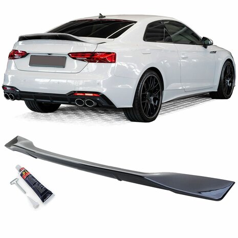 Ducktail achterklep spoiler hoogglans zwart gemonteerd op Audi A5 F5 Coup&eacute; 2016+