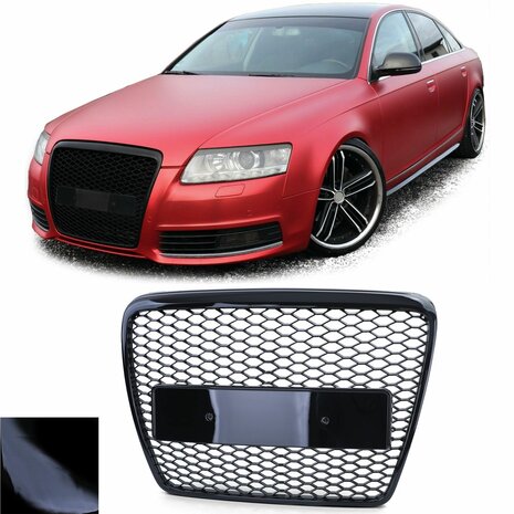 Audi A6 C6/4F Facelift voorgrill zonder embleem hoogglans zwart