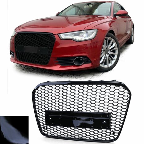 Audi A6 C7/4G Facelift voorgrill zonder embleem hoogglans zwart