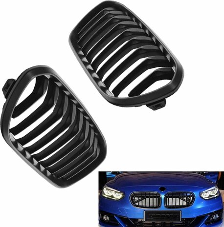 Grill Nieren Voor Bmw 1 Serie F20 F21 LCI Glans Zwart Enkele Spijl