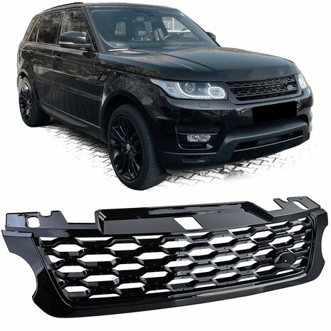 Grill-Range-Rover-Sport-Glans-Zwart-Zilveren-Rand-2013-2017