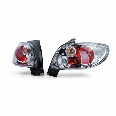 Heldere-Achterlichten-Peugeot-206-Hatchback-Chroom-Set-Links-Rechts