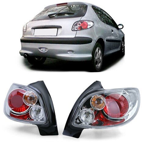 Heldere-Achterlichten-Peugeot-206-Hatchback-Chroom-Set-Links-Rechts