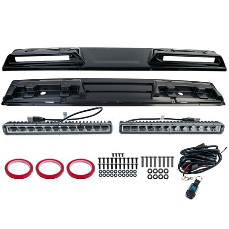 Daklijst-Spoiler-Ford-Tourneo-Transit-Custom-LED-Verstralers-Zwart-Glans 