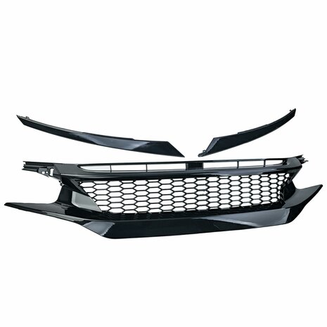 Sport-Grill-Honda-Civic-10-FK6-FK7-FK8-Zwart-Glans-Clean-+-koplampspoilers