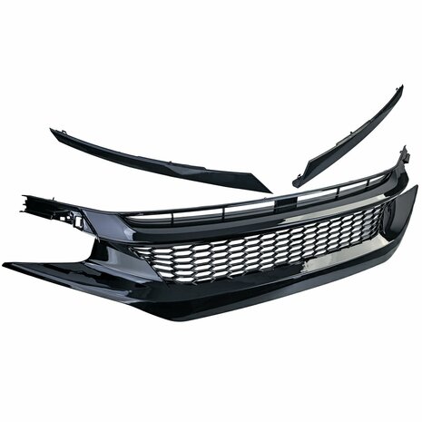 Sport-Grill-Honda-Civic-10-FK6-FK7-FK8-Zwart-Glans-Clean-+-koplampspoilers
