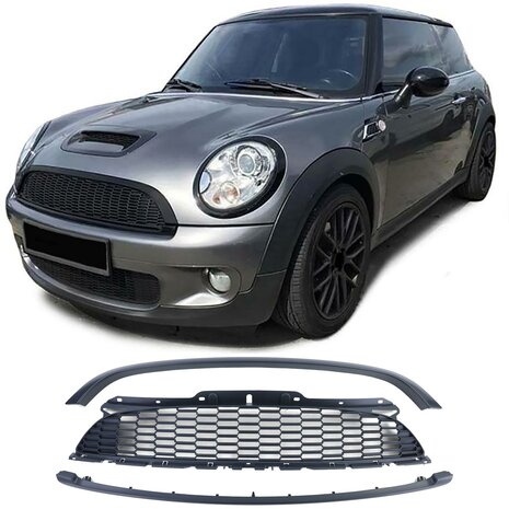 Grill-Set-Mat-Zwart-Mini-R55-R56-3-delig-Sportieve-Frontupgrade