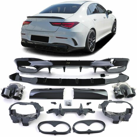 Uitlaat-Diffuser-Mercedes-CLA-C118-X118-AMG-Look-Glans-Zwart