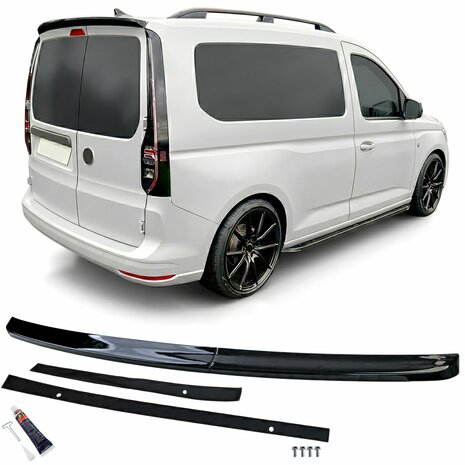 VW-Caddy-5-Dakspoiler-Set-Zwart-Glans-2021+-Voor-Dubbele-Deuren-Sport-Look-2-delig