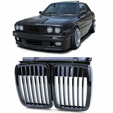 Grill-Voor-Bmw-3-Serie-E30-Zwart-glans