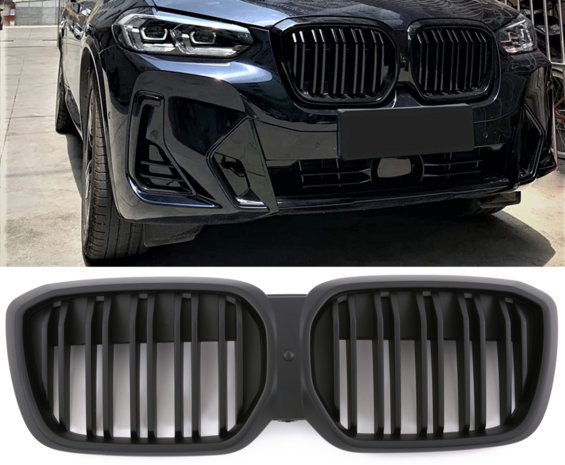 Bmw-iX3-G08-LCI-Facelift-Sport-Nieren-/-Grill-Dubbele-Spijl-Mat-Zwart