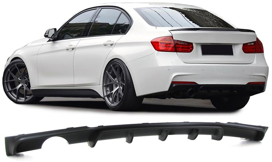 Bmw 3 serie F30 M Pakket Achterbumper Diffuser Mat Zwart Enkele Uitlaat Uitsparing M Performance Bmw 3 serie F30 M Pakket Achterbumper Diffuser Mat Zwart Enkele Uitlaat Uitsparing M Performance