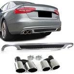 Geschikt voor Audi A4 B8 S4 RS4 S line Look diffuser met 4 x Chrome Rond uitlaat Design Geschikt voor Audi A4 B8 S4 RS4 S line Look diffuser met 4 x Chrome Rond uitlaat Design