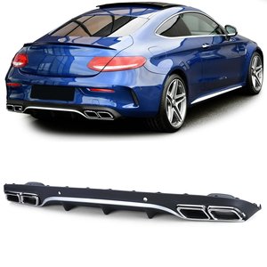 Geschikt voor Mercedes C Klasse C205 Coupe C63 AMG Look diffuser met 4 x Chrome uitlaat Design 