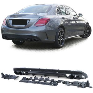 Geschikt voor Mercedes C Klasse W205 C63 AMG Look diffuser met 4 x Zwart Rond uitlaat Design 