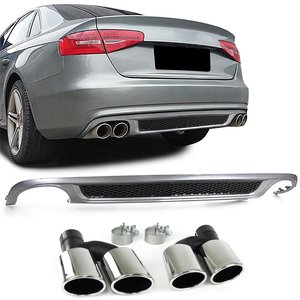 Geschikt voor Audi A4 B8 S4 RS4 S line Look diffuser met 4 x Chrome Rond uitlaat Design 