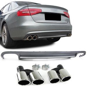 Geschikt voor Audi A4 B8 S4 RS4 Look diffuser met 4 x Chrome Rond uitlaat Design 