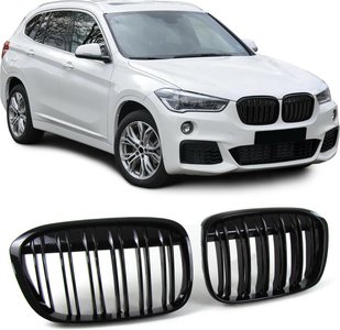 Passend Voor Bmw X1 F48 Grill Nieren Glans Zwart M Look Styling Dubbele Spijl