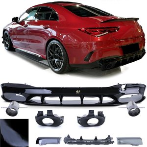 Diffuser Hoogglans Zwart Met Uitlaat Sierstuk Passend Voor Mercedes CLA C118 AMG Look