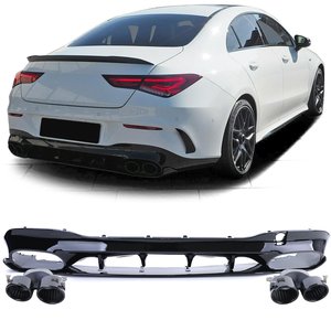Diffuser Hoogglans Zwart Met Dubbel Uitlaat Sierstuk Passend Voor Mercedes CLA C118 AMG Look