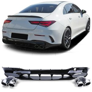 Diffuser Hoogglans Zwart Met Dubbel Chrome Uitlaat Sierstuk Passend Voor Mercedes CLA C118 AMG Look