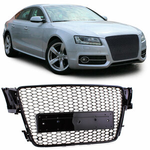 Audi A5 8T 07 t/m 11 Honingraat Design Sport Grill Zonder Embleem Hoogglans Zwart 