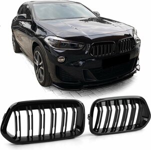 Passend Voor Bmw X2 F39 Sport Nieren / Grill Hoogglans Dubbele Spijl Hoogglans Zwart