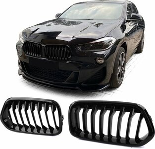 Passend Voor Bmw X2 F39 Sport Nieren / Grill Hoogglans Enkele Spijl Hoogglans Zwart