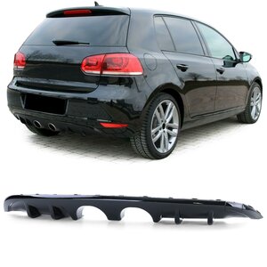 Volkswagen Golf 6 R20 R32 Look Achterbumper Diffuser Hoogglans Zwart Dubbele uitlaat uitsparing