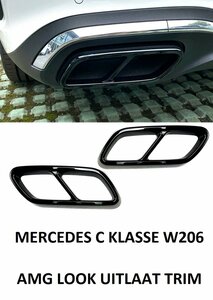 Dubbele uitlaat trim tip Geschikt Voor Mercedes C Klasse W206 Zwart 63 AMG Look Black Dubbele uitlaat trim tip decoratie lijsten Styling Sierstuk 